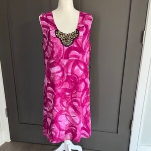 NWT Simply Vera Vera Wang Vibrant Pink Patterned Midi Dress Size L